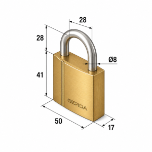 Kłódka pałąkowa GERDA BRASS LINE S50 – mosiężna z 3 kluczami
